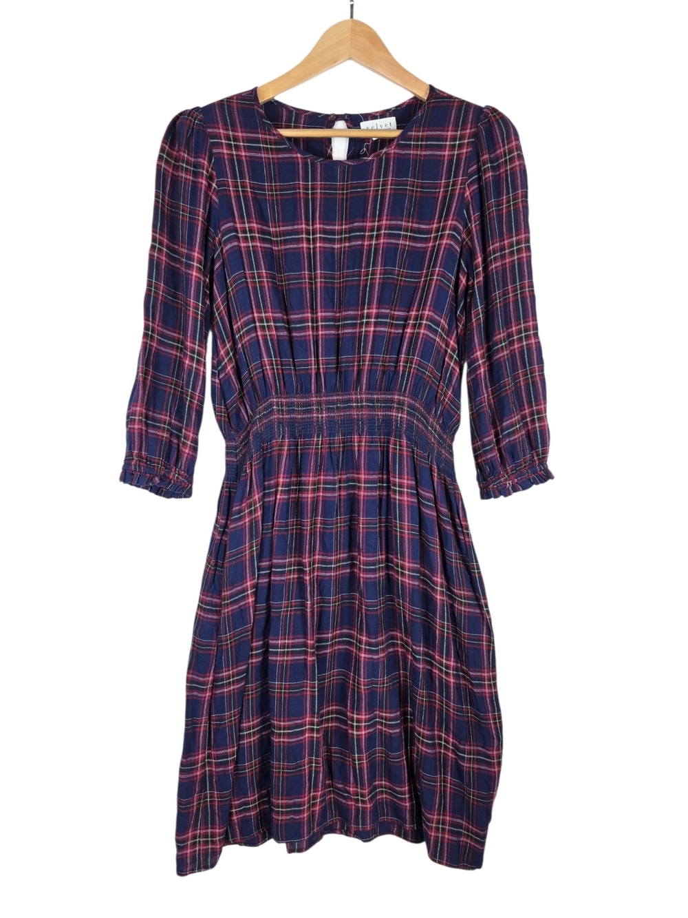 Velvet by Graham & Spencer Checks 3/4 Sleeves Dress